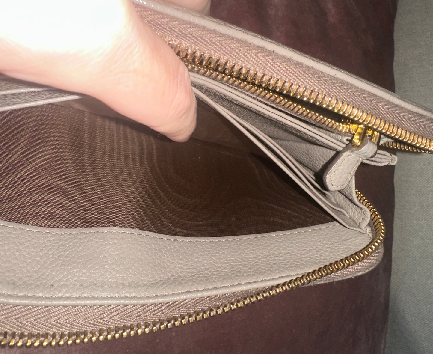 Prada Beige/Taupe Saffiano Leather Large Continental Zip Wallet with Zipper Closure