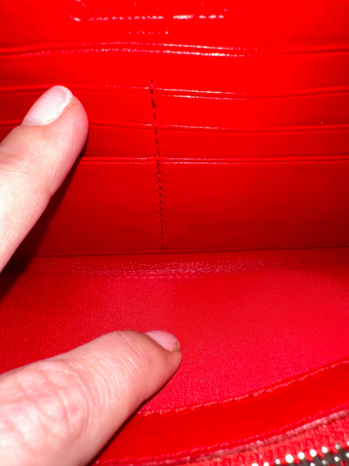 Christian Dior Red Enamel Embossed Patent Leather Long Zip Wallet