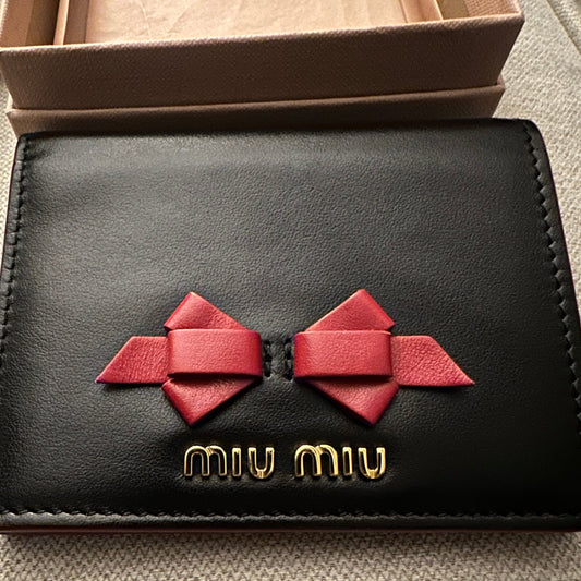 Miu Miu Madras Compact Wallet in Black and Red Leather