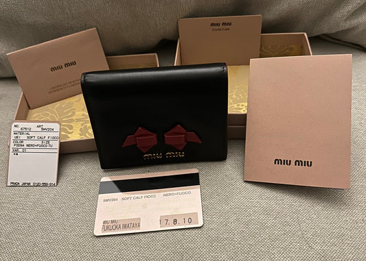 Miu Miu Madras Compact Wallet in Black and Red Leather