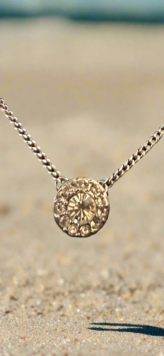 Givency Silver Necklace with Multi-facted Round Rhinestone