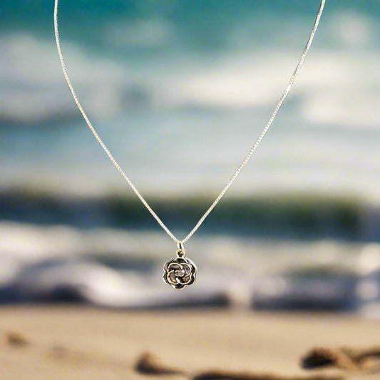 Upcycled Chanel Camilla Flower Charm on .925 Silver Chain