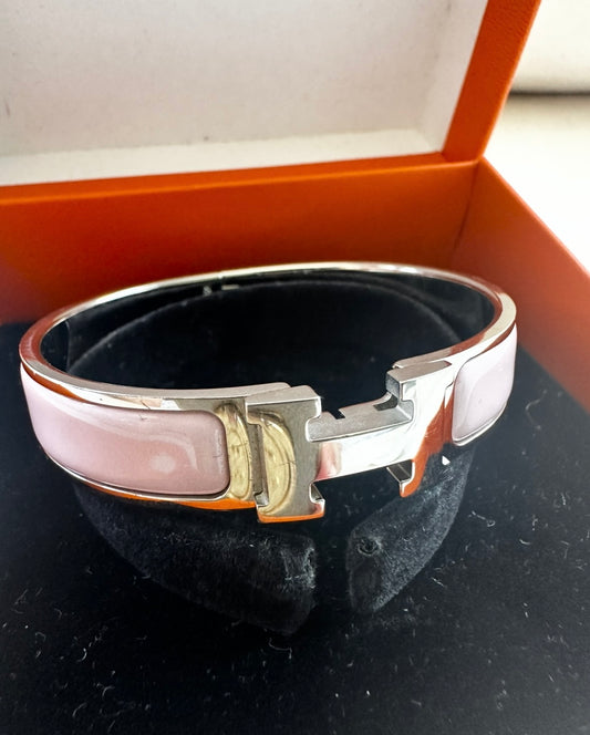 Hermes Pladium Plated Clic H Bracelet in Rose Candeur