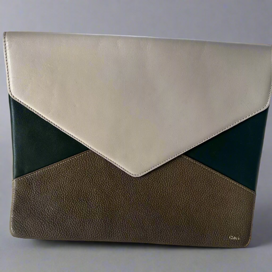 Chloe Tri-color envelope Clutch in Blush, Evergreen, and Taupe
